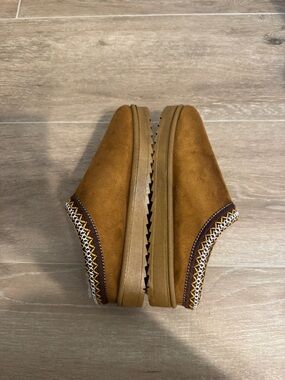 Slip-On Suede Mule with Decorative Trim - Tan